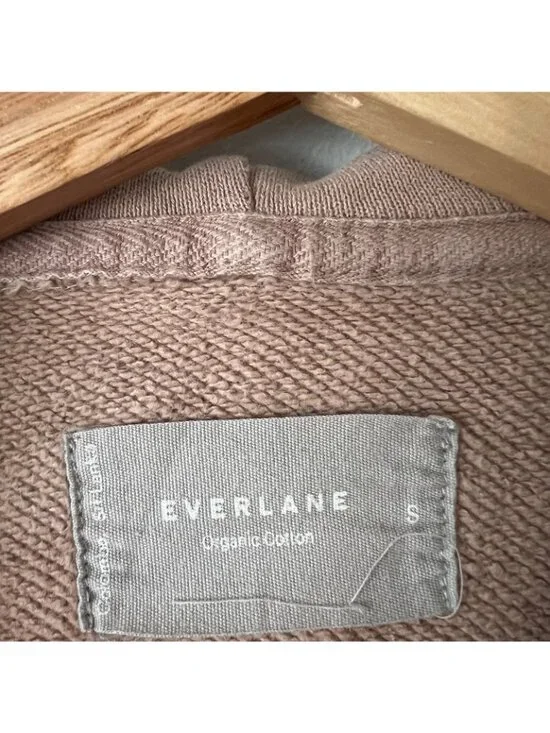 Everlane Organic Cotton Cropped Zip Up Hooded Sweatshirt Tan Women's Size Small - Picture 4 of 8